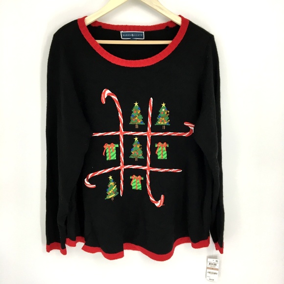 Karen Scott Black Ugly Christmas Sweater With Candy Cane Print - Picture 2 of 8